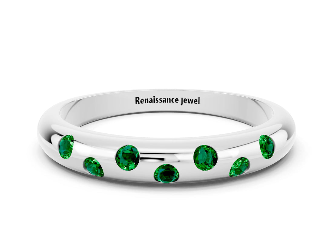 White gold Round Emerald Flush-Set Comfort Fit Band_6