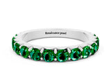 Silver Round Emerald Half Eternity Band with Classic Prong Setting
