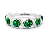 White gold Round Emerald Half Eternity Band with Wave Prong Setting_6