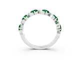White gold Round Emerald Half Eternity Band with Wave Prong Setting_9