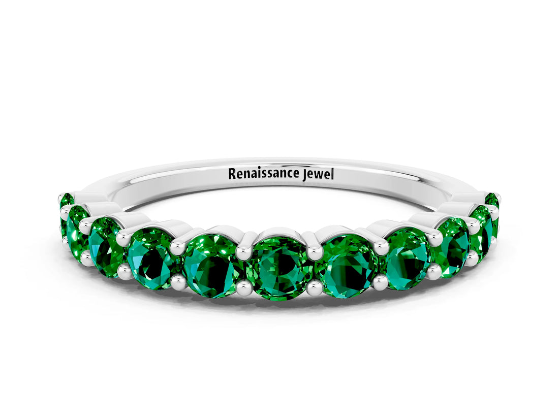 White gold Round Emerald Half-Eternity Prong-Set Band_6