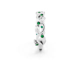 White gold Round Emerald Leaf Eternity Band with Bezel Setting_80
