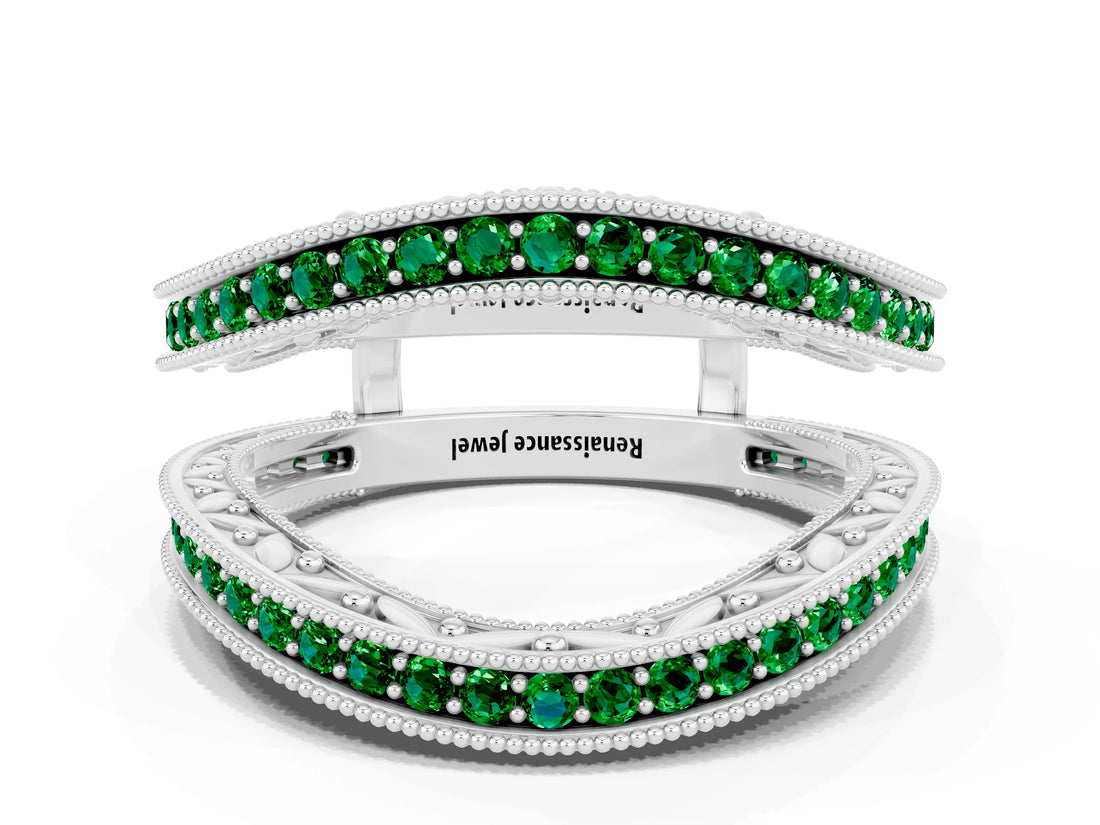 White gold Round Emerald Milgrain Eternity Band with Channel Setting_18