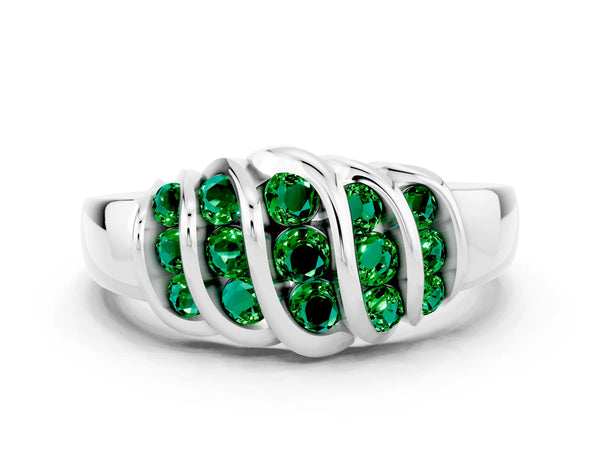 White gold Round Emerald Multi-Row Crossover Band