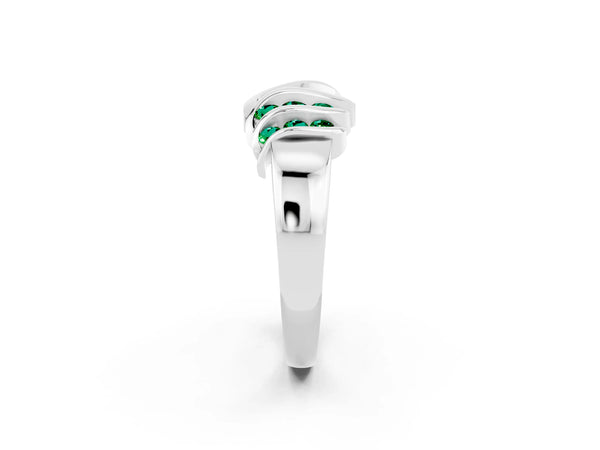 Platinum Round Emerald Multi-Row Crossover Band