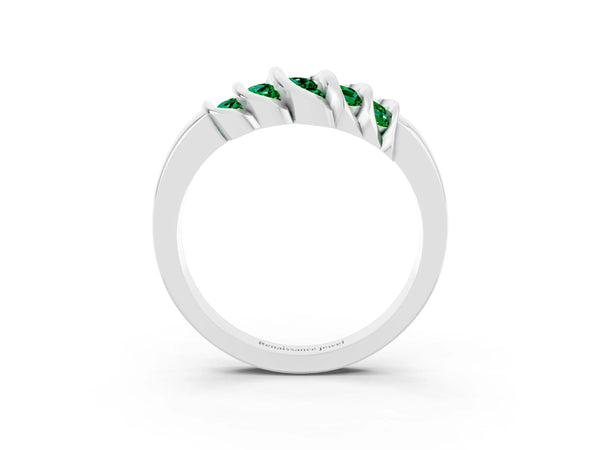 Platinum Round Emerald Multi-Row Crossover Band