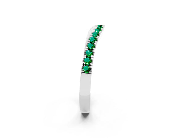 Sterling Silver Round Lab-Grown Emerald Pave Curved Wedding Band with Shared Prong Row