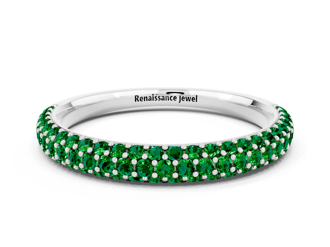 White gold Round Emerald Pavé Eternity Band with Shared Prong Setting_6