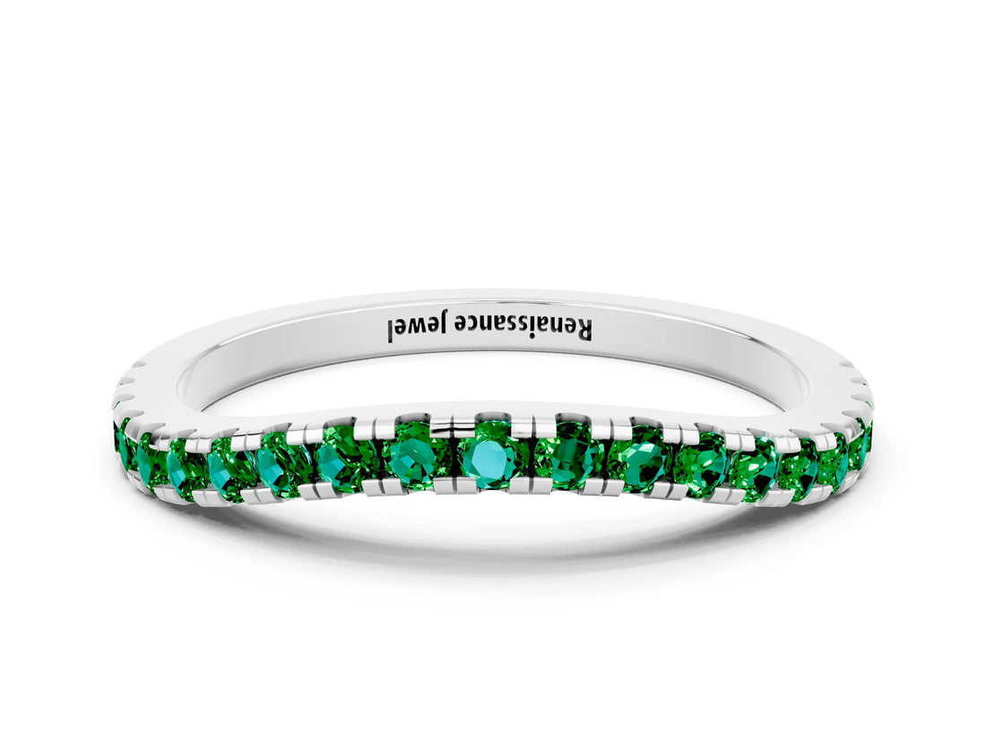 White gold Round Emerald Pavé Half Eternity Band with Shared Prong Setting_6