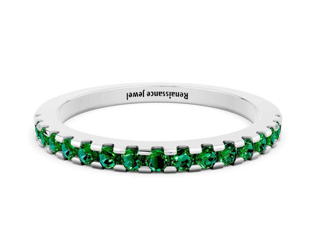 White gold Round Emerald Pavé Set Eternity Band with Micro Prong Setting_6