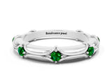 White gold Round Emerald Prong Set Milgrain Eternity Band_6