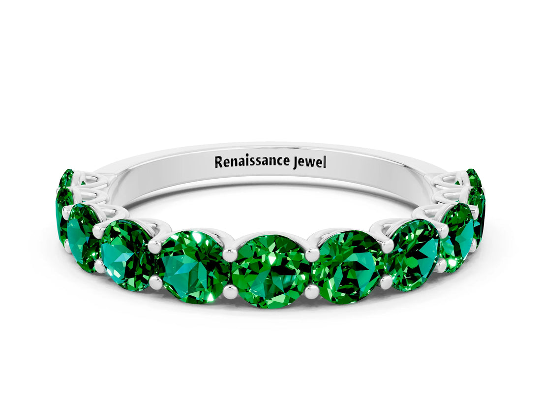 White gold Round Emerald Shared Prong Eternity Band_6