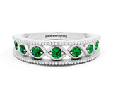 White gold Round Emerald Twist Milgrain Band with Bezel Setting