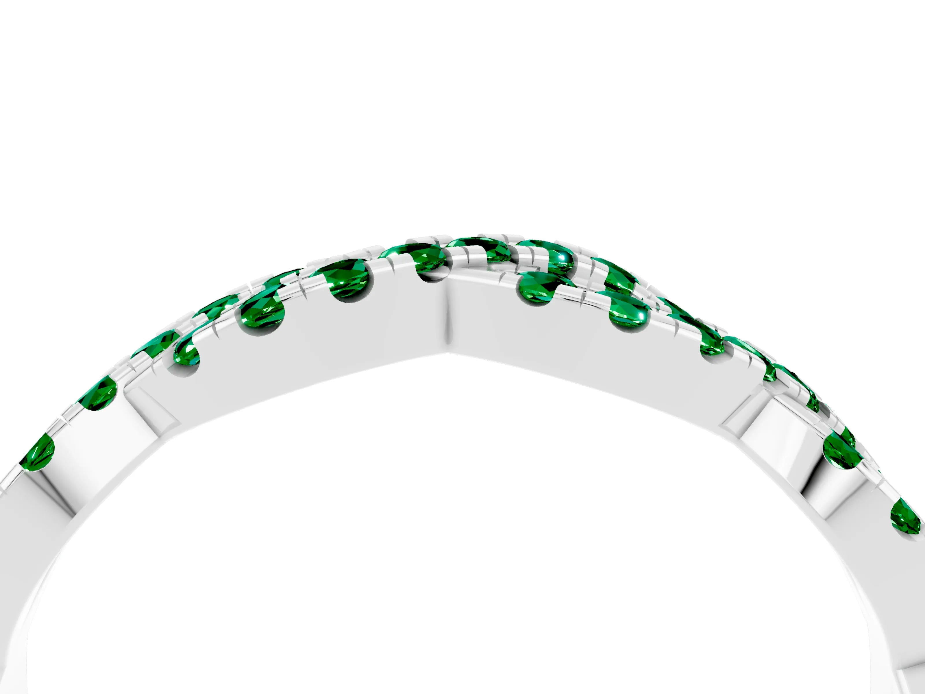 White gold Round Emerald Twisted Eternity Band with Pavé and Shared Prong Setting_10