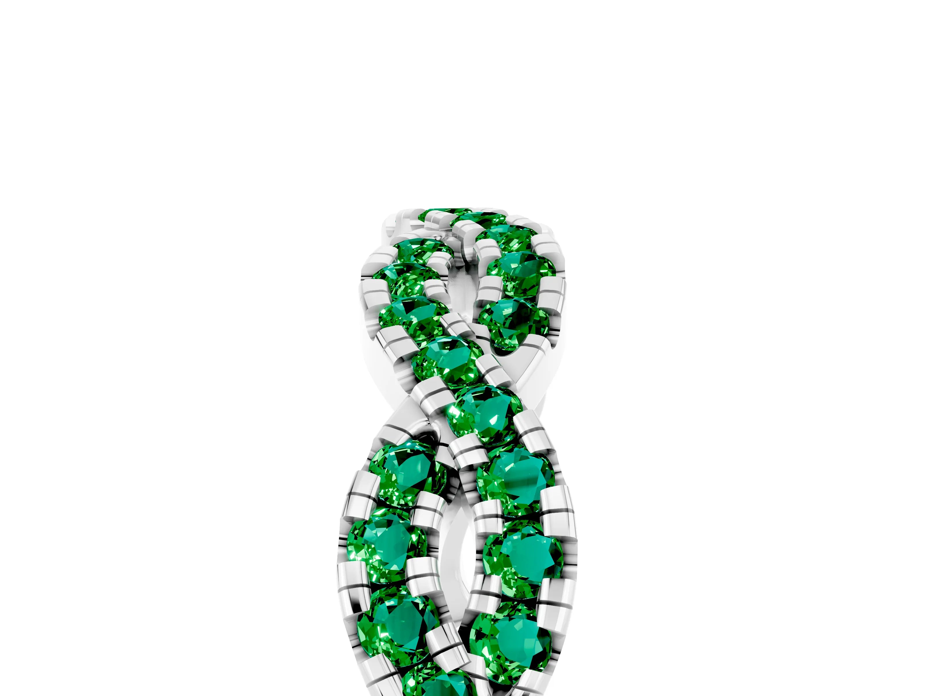White gold Round Emerald Twisted Eternity Band with Pavé and Shared Prong Setting_11