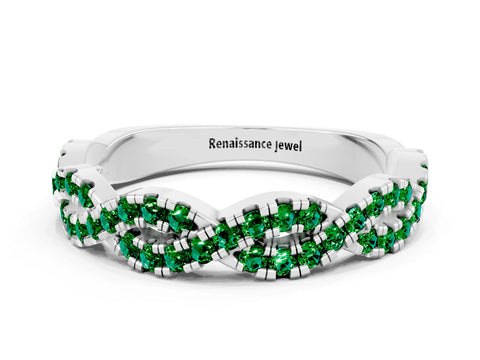White gold Round Emerald Twisted Eternity Band with Pavé and Shared Prong Setting_6