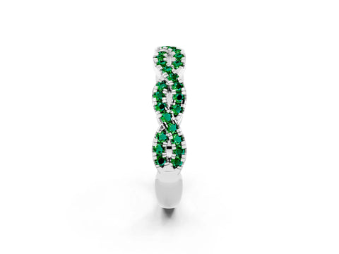 White gold Round Emerald Twisted Eternity Band with Pavé and Shared Prong Setting_8