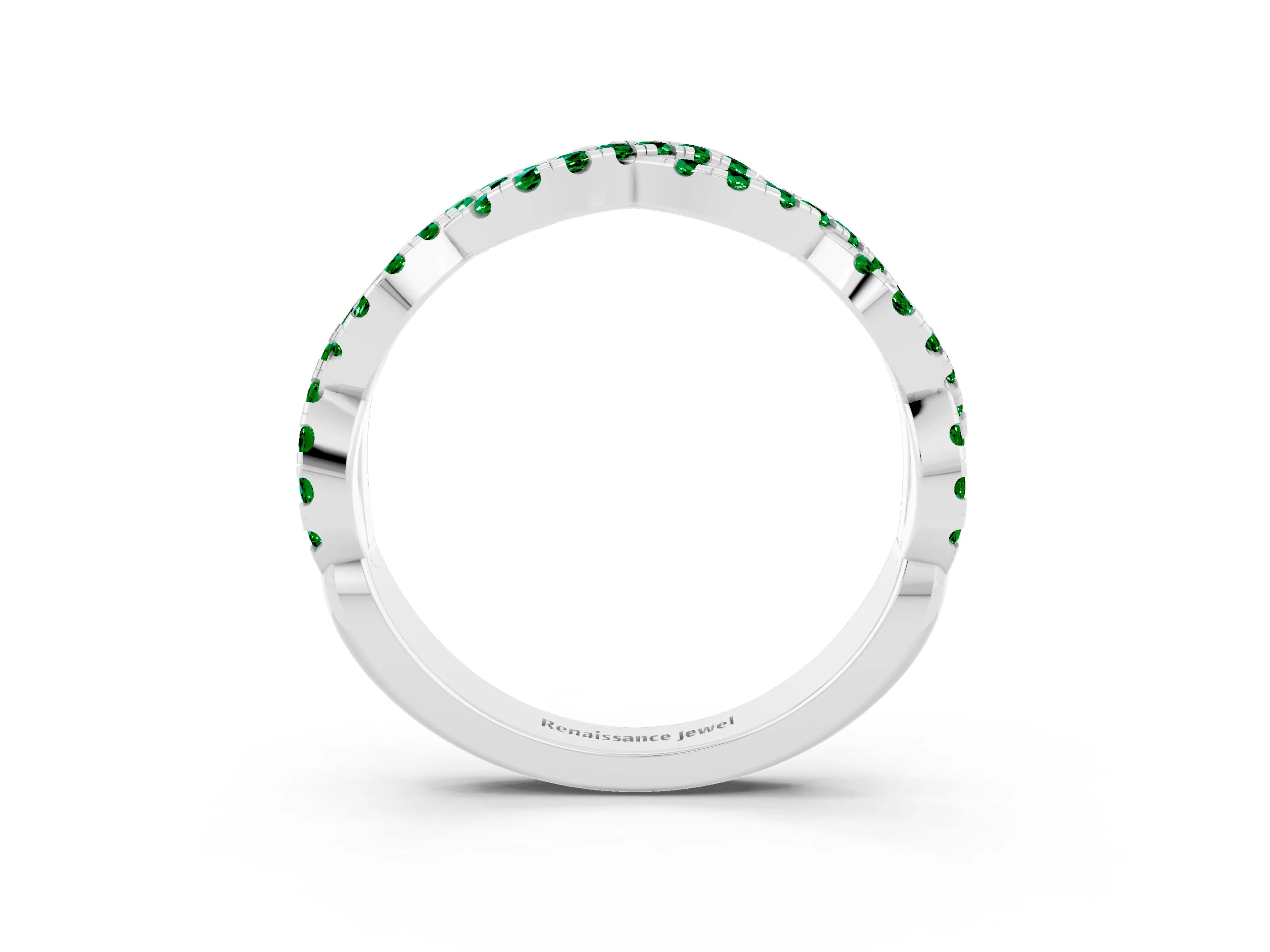 White gold Round Emerald Twisted Eternity Band with Pavé and Shared Prong Setting_9