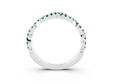 White gold Round Emerald Twisted Eternity Band with Pavé and Shared Prong Setting_9