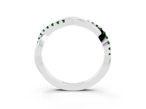Sterling Silver Round Lab-Grown Emerald Half Eternity Infinity Twist Wedding Band