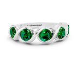 White gold Round Emerald Wave Band with Channel Setting and Shared Prongs_6