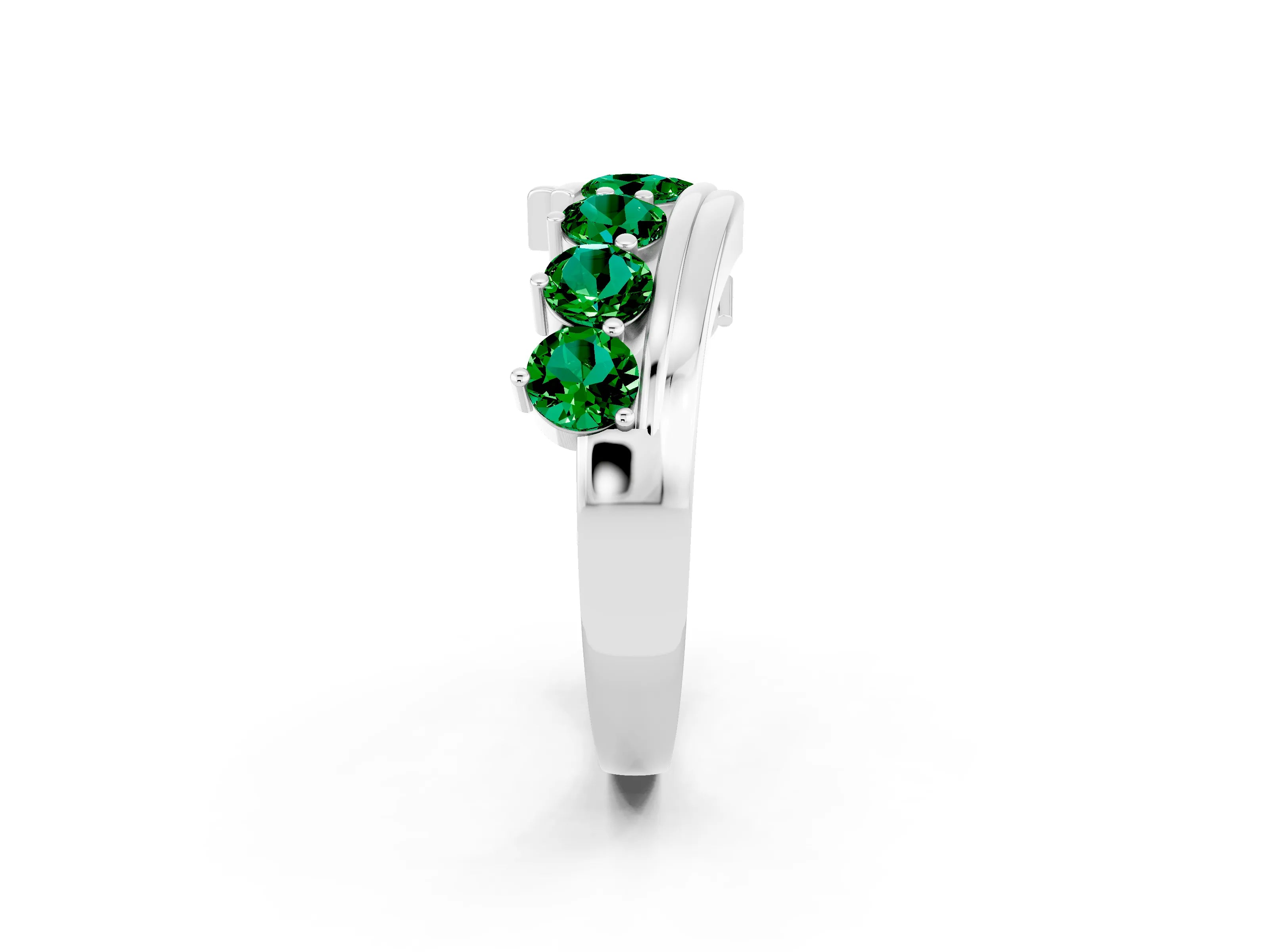 White gold Round Emerald Wave Band with Channel and Shared Prong Setting_20