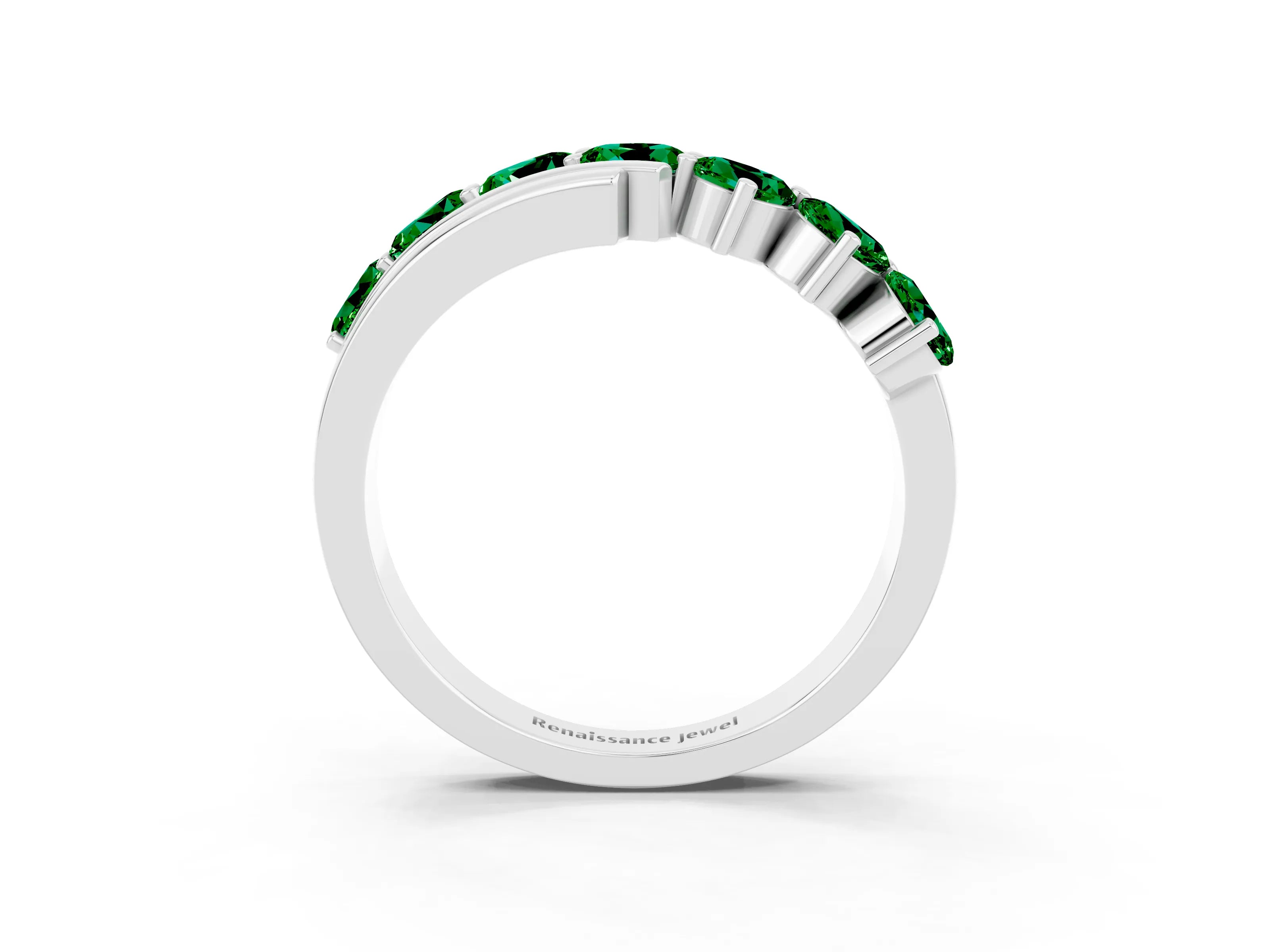 White gold Round Emerald Wave Band with Channel and Shared Prong Setting_21