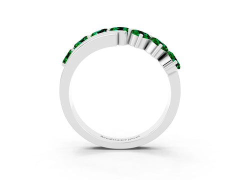 White gold Round Emerald Wave Band with Channel and Shared Prong Setting_21