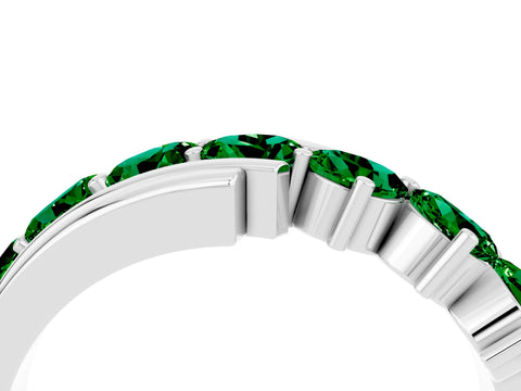 White gold Round Emerald Wave Band with Channel and Shared Prong Setting_22