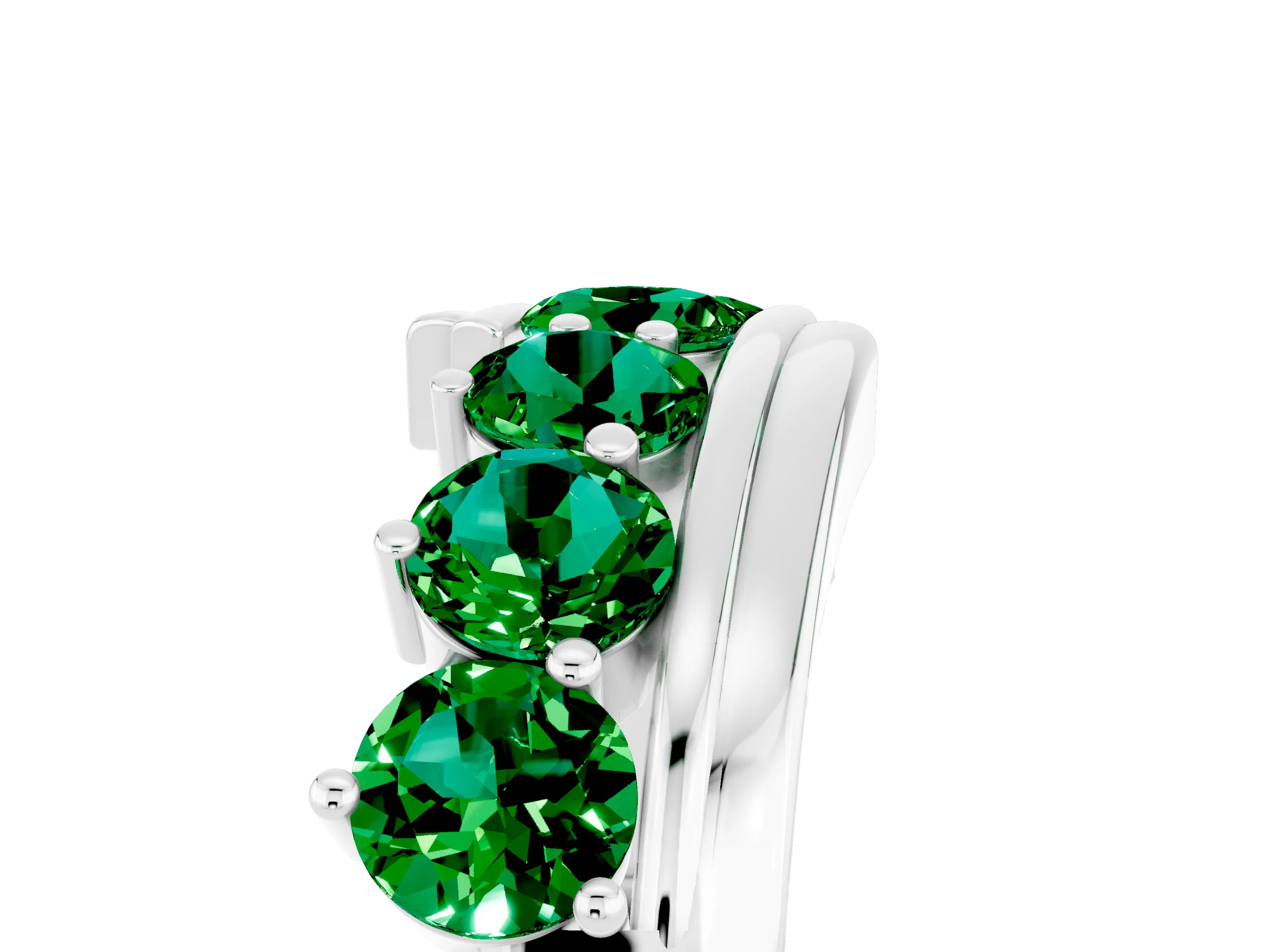 White gold Round Emerald Wave Band with Channel and Shared Prong Setting_23