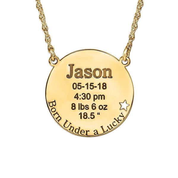 Silver Round Engraved Birthstone Pendant with Star Accent