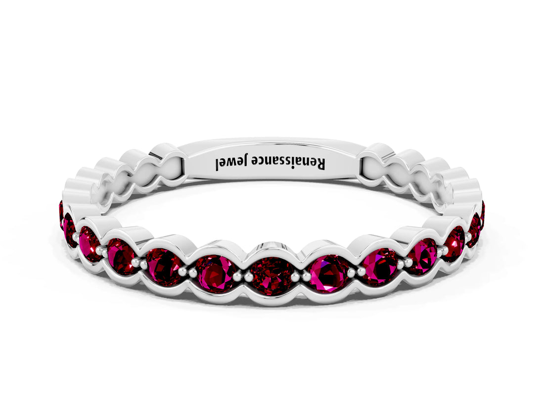 White gold Round Garnet Bezel Set Eternity Band_18