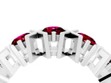 White gold Round Garnet Channel Set Band with X-Prong Detail_10
