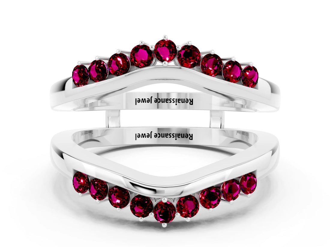White gold Round Garnet Chevron Contour Band with Prong Setting_6