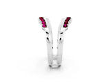 White gold Round Garnet Chevron Contour Band with Prong Setting_8