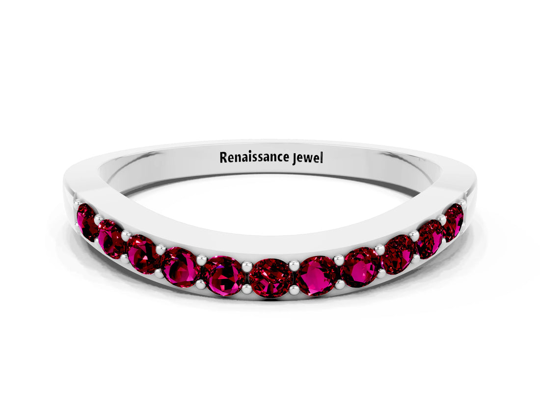 White gold Round Garnet Curved Wedding Band with Channel Setting_6