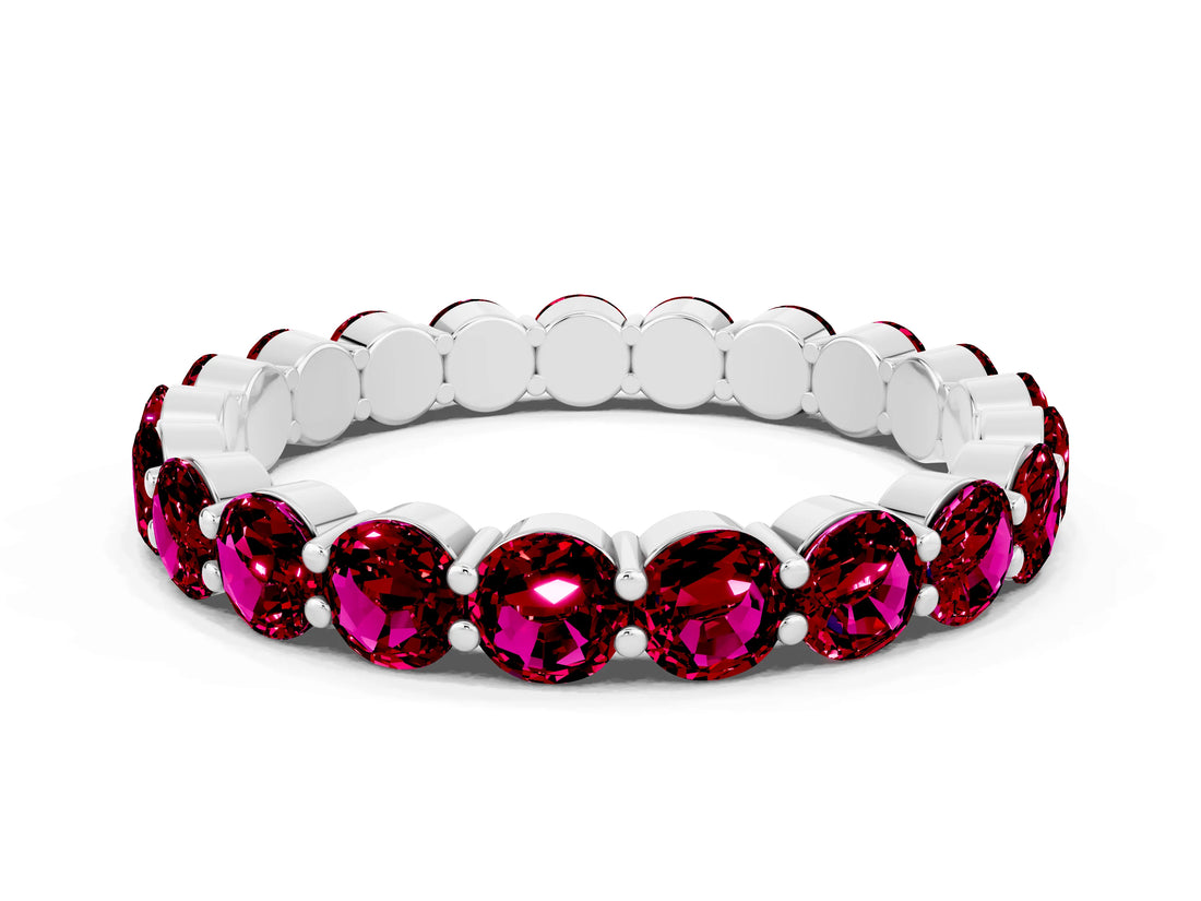 White gold Round Garnet Eternity Band with U-Prong Setting_30