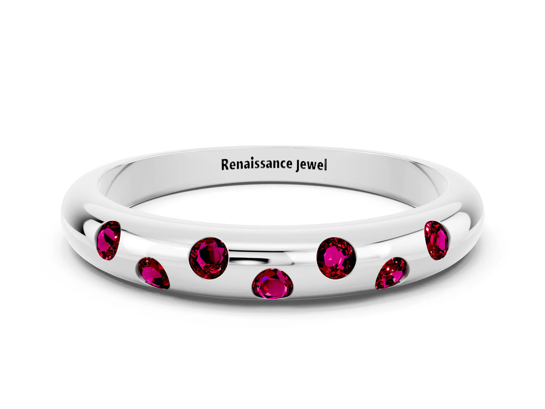 White gold Round Garnet Flush-Set Comfort Fit Band_6