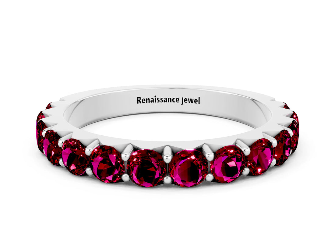 White gold Round Garnet Half Eternity Band with Classic Prong Setting_6