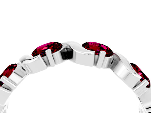 White gold Round Garnet Half Eternity Band with Wave Prong Setting_10