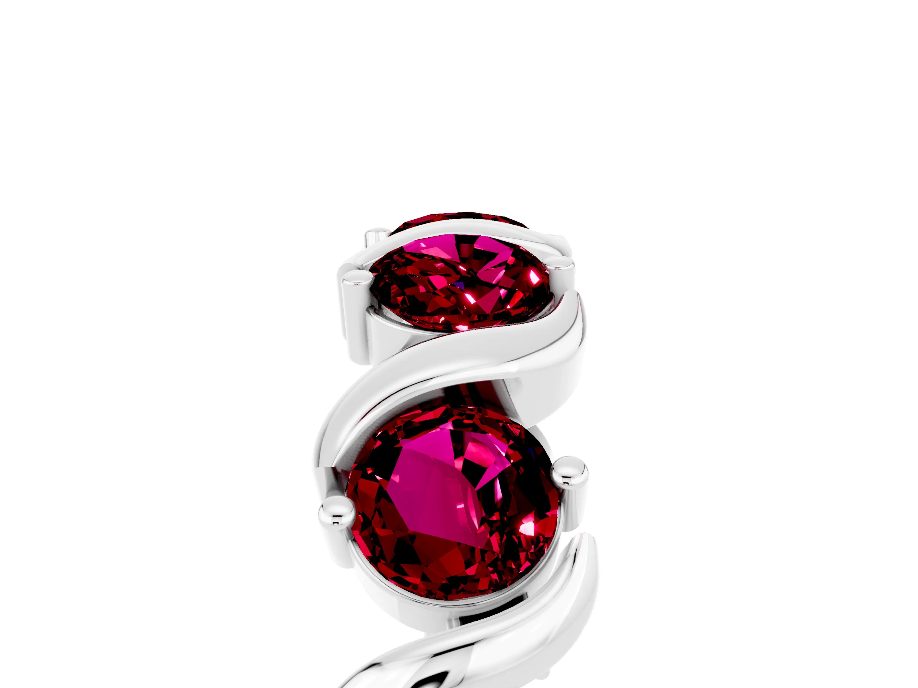 White gold Round Garnet Half Eternity Band with Wave Prong Setting_11