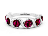 White gold Round Garnet Half Eternity Band with Wave Prong Setting_6