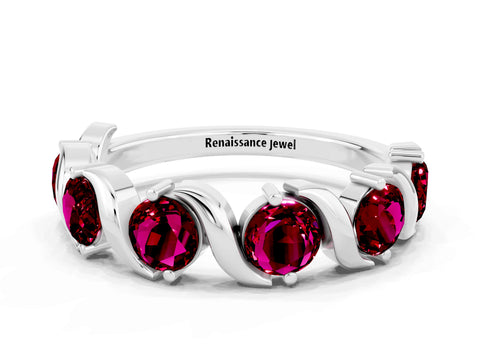 White gold Round Garnet Half Eternity Band with Wave Prong Setting_6