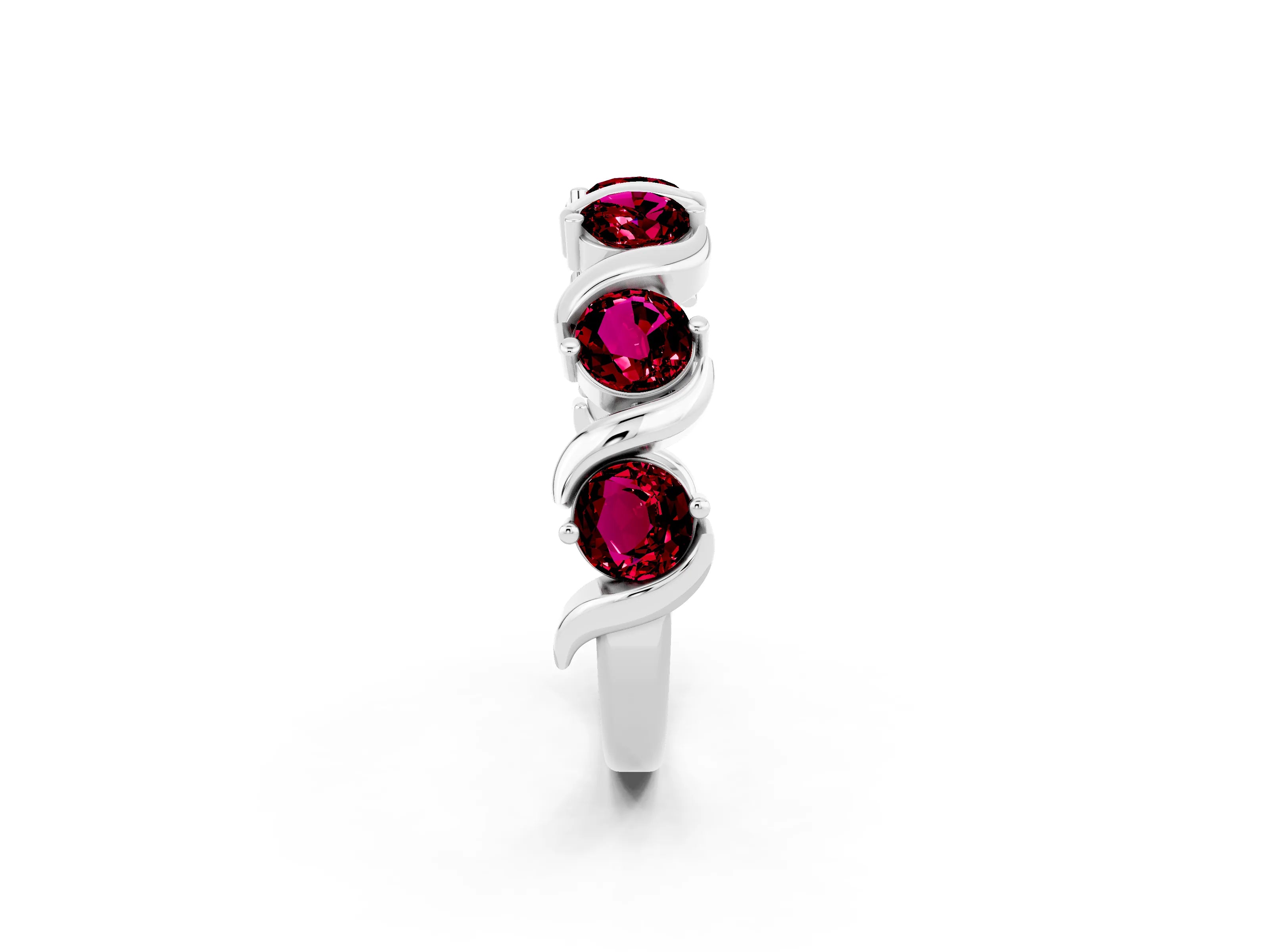 White gold Round Garnet Half Eternity Band with Wave Prong Setting_8