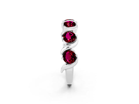 White gold Round Garnet Half Eternity Band with Wave Prong Setting_8