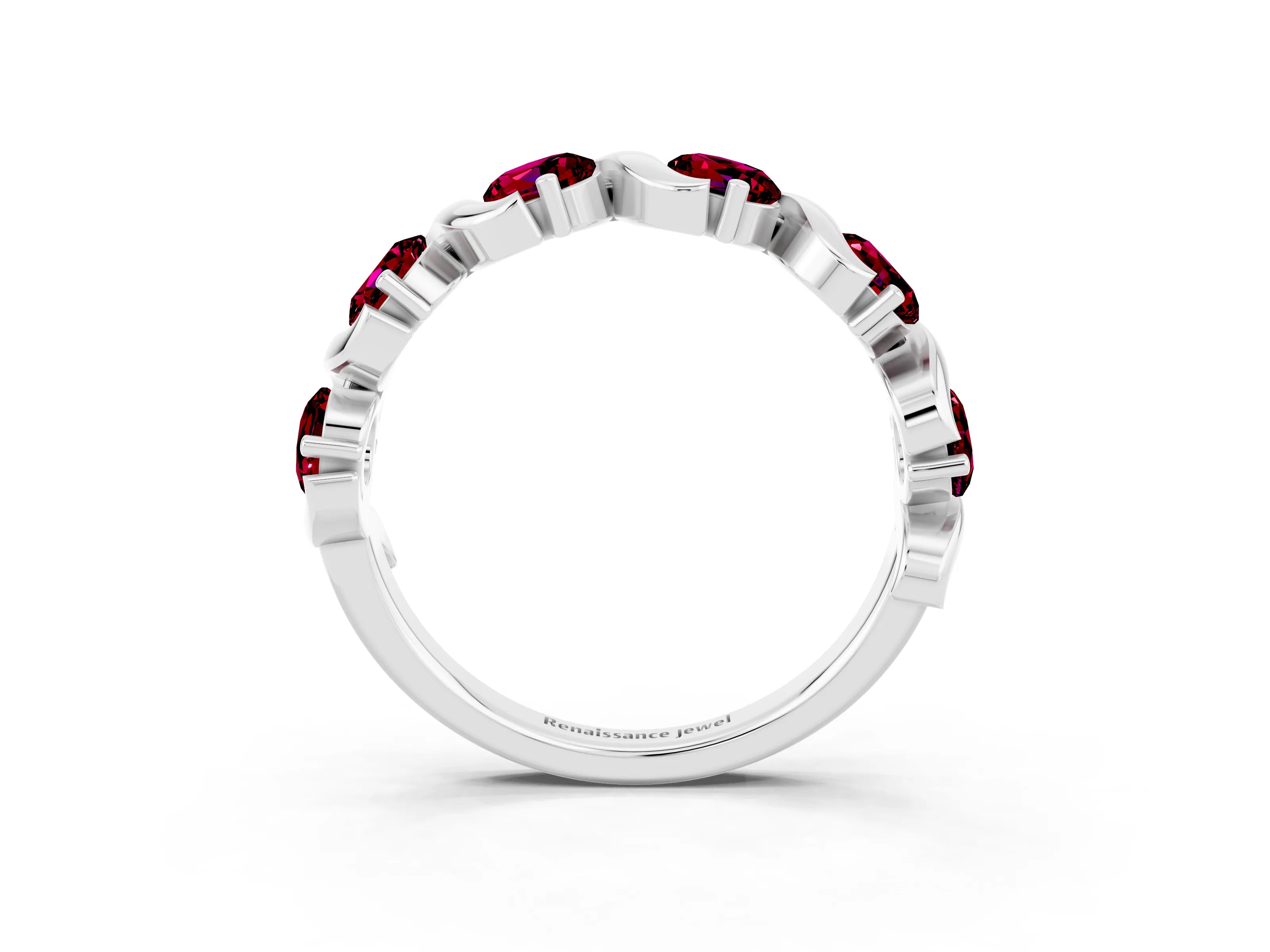 White gold Round Garnet Half Eternity Band with Wave Prong Setting_9