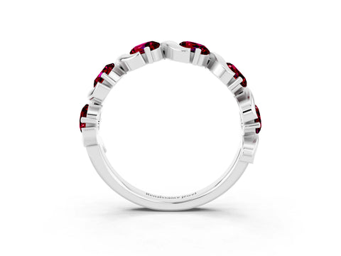 White gold Round Garnet Half Eternity Band with Wave Prong Setting_9