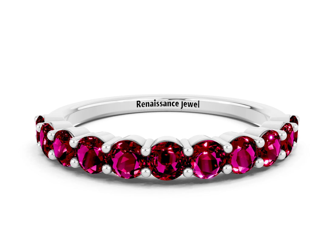White gold Round Garnet Half-Eternity Prong-Set Band_6