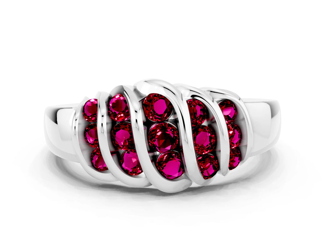 White gold Round Garnet Multi-Row Crossover Band_6