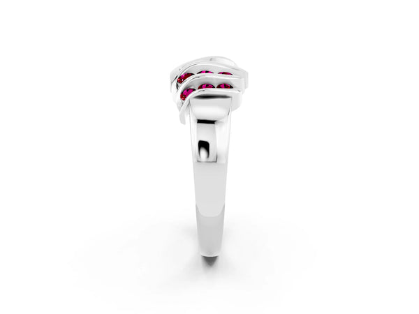 Silver Round Garnet Multi-Row Crossover Band